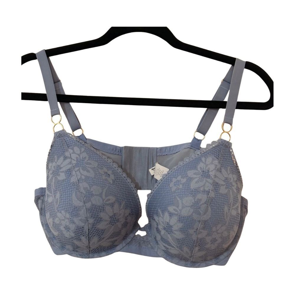 Aerie Show Off Lace Plunge Push Up Bra 42C Monaco Blue